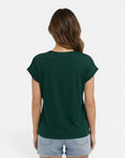 Short-sleeve cotton T-shirt, back view, dark green