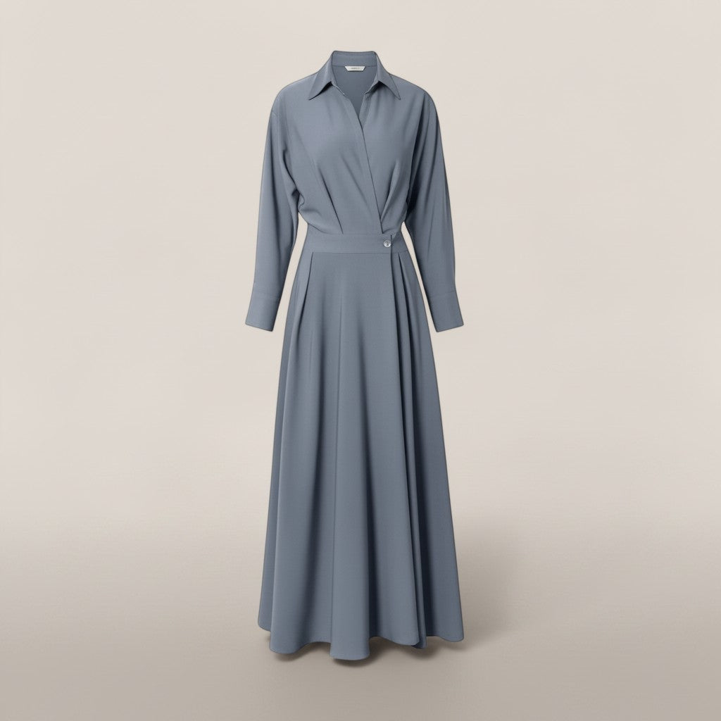 Elegant | Women's Black Dress with Collared Neckline | A-Line Midi Dress for Effortless Style 8