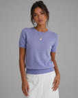 Women’s wool-blend knit sweater, lavender short-sleeve crewneck