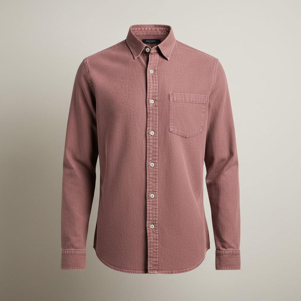 Men's slim fit long sleeve button-up shirt, solid dusty pink with chest pocket