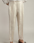 High-waisted tailored trousers in beige, pleated front, ankle-length tapered fit