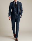 Navy tweed three-piece suit with matching vest and trousers, single-breasted blazer