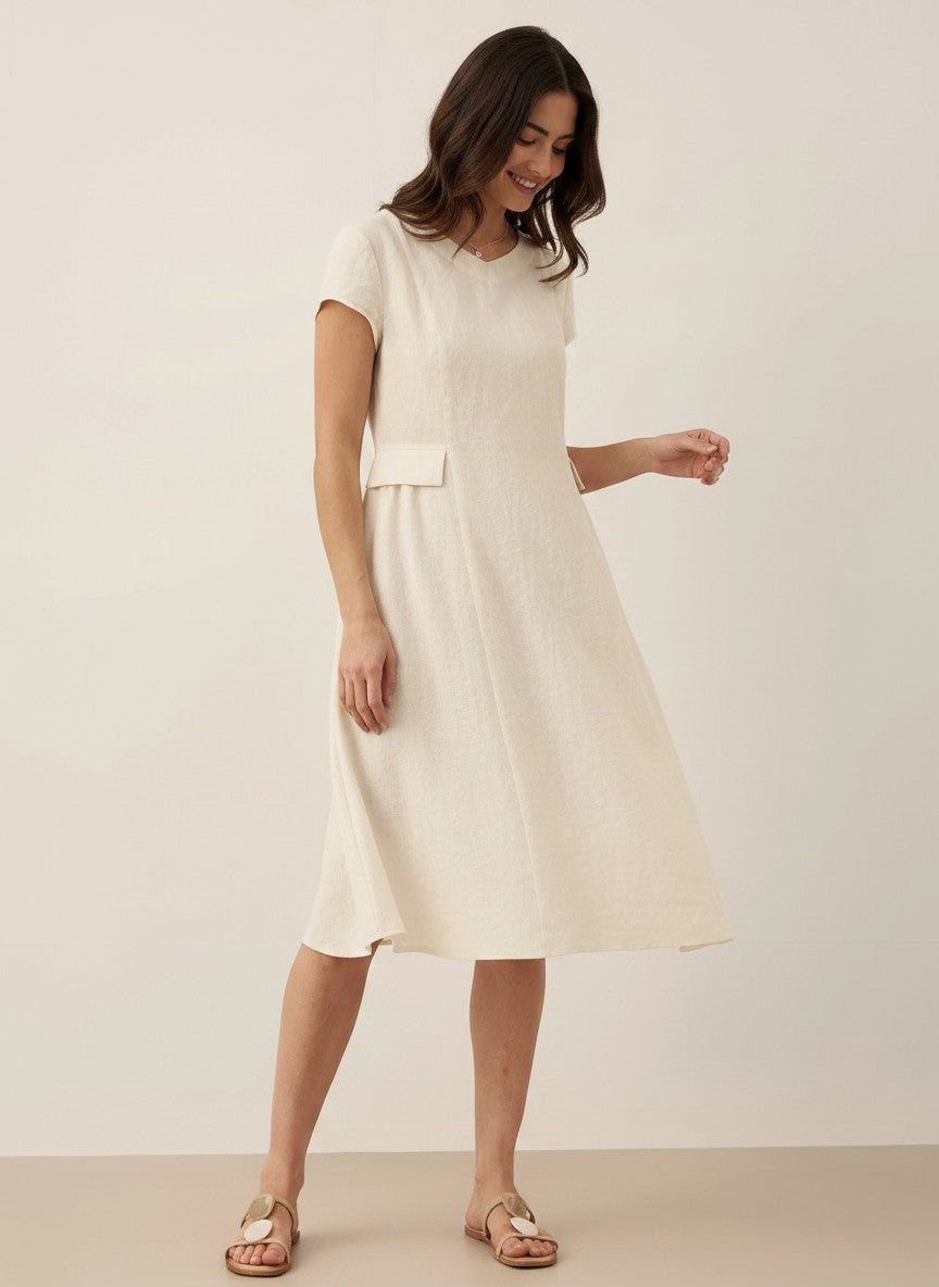 Women's Breathable Linen Midi Dress | Chic V-Neck A-Line Summer Dress with Pockets 8