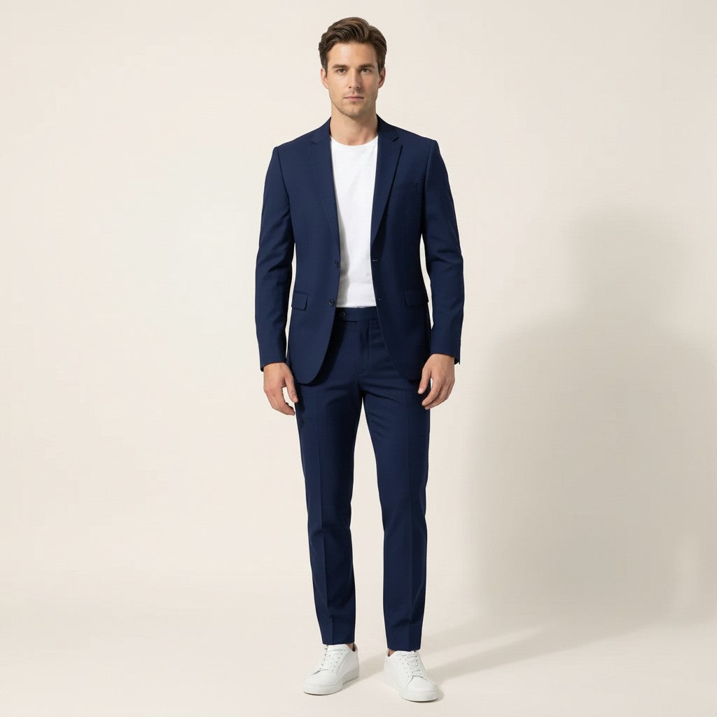 Navy tailored suit set with blazer and straight-leg trousers