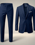 Navy tailored suit set: straight-leg trousers and single-breasted blazer