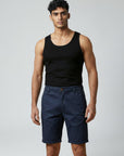 Men's chino shorts in dark blue, relaxed fit, button fly and front slant pockets