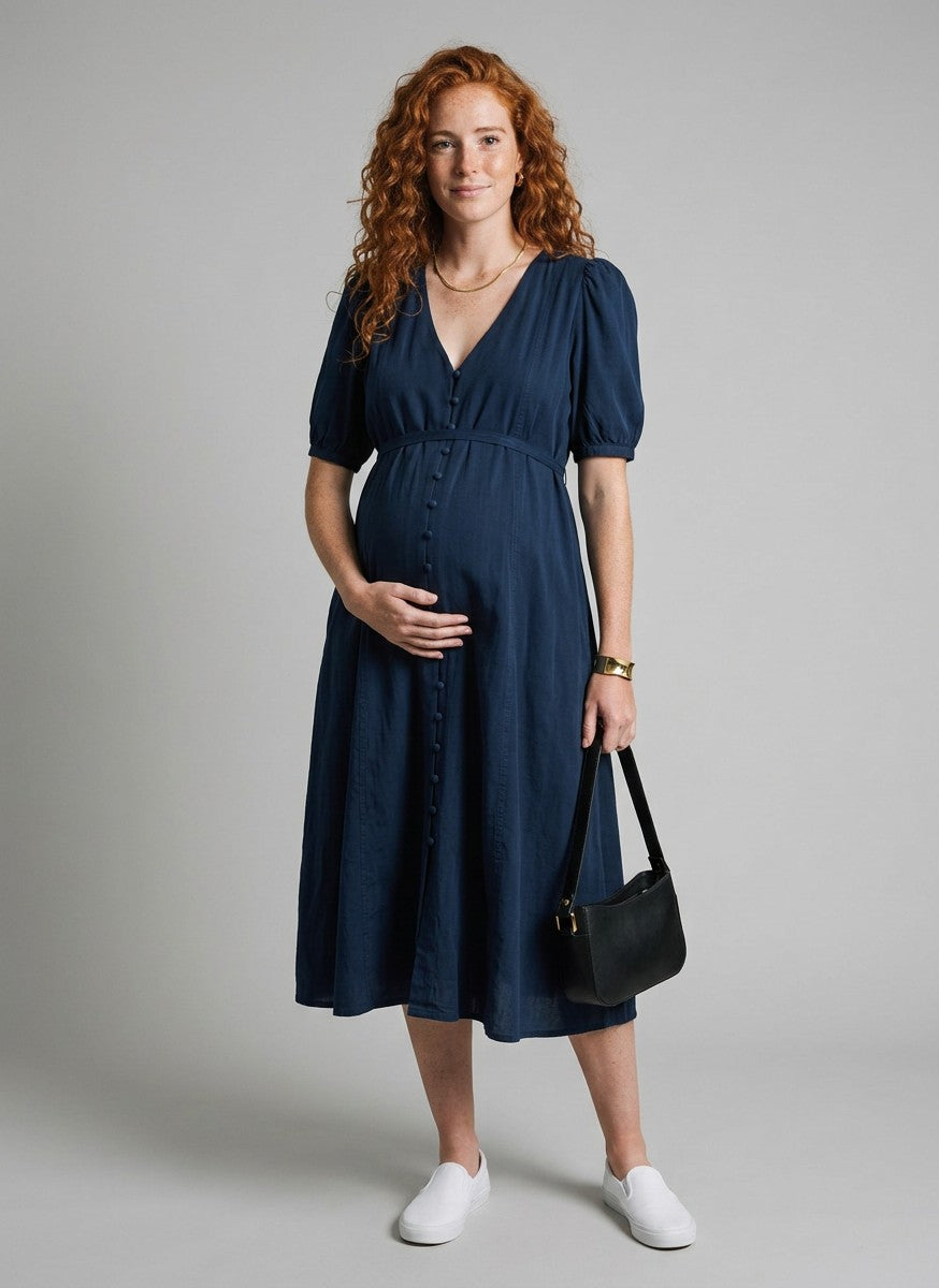 Women's Soft Fabric Maternity Midi Dress | Chic Comfortable Nursing Dress for Everyday Wear 2