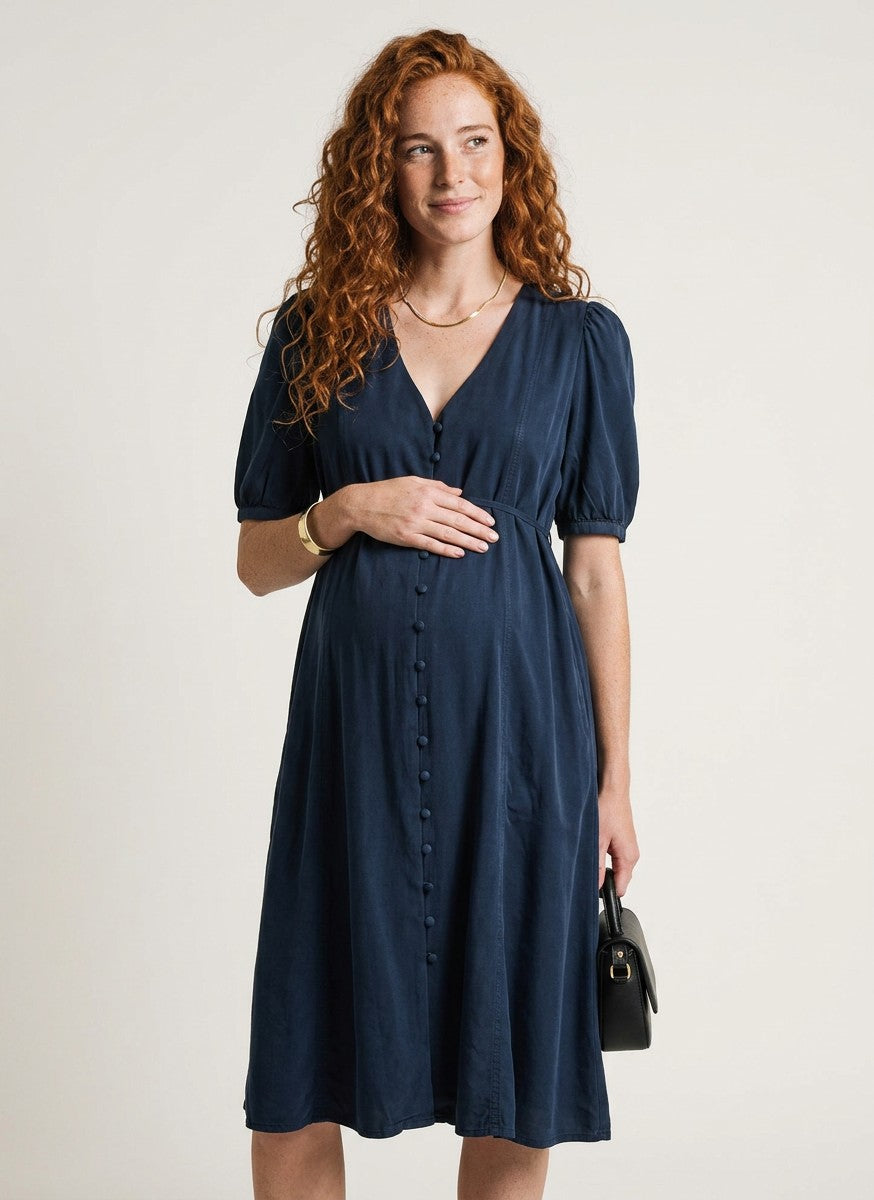 Women's Soft Fabric Maternity Midi Dress | Chic Comfortable Nursing Dress for Everyday Wear 1