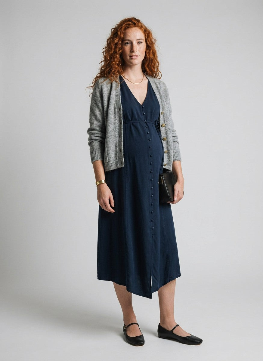 Women's Soft Fabric Maternity Midi Dress | Chic Comfortable Nursing Dress for Everyday Wear 3