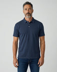 Men's navy cotton short-sleeve polo shirt with buttoned placket
