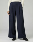 Wide-leg trousers with elastic waistband, navy, pleated front