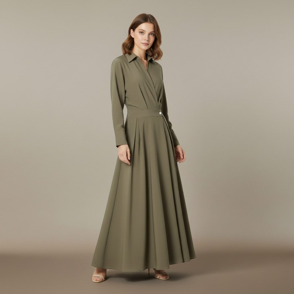 Elegant | Women's Black Dress with Collared Neckline | A-Line Midi Dress for Effortless Style 3