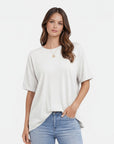 Women's cotton T-shirt, white, crew neck, short sleeves, relaxed oversized fit