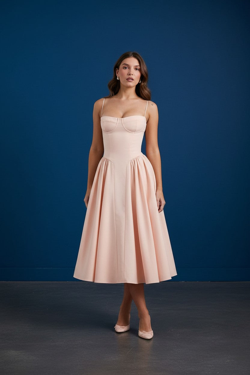 Sophia Collection | White Midi Dress with Adjustable Straps | Elegant Design for Flattering Fit 2