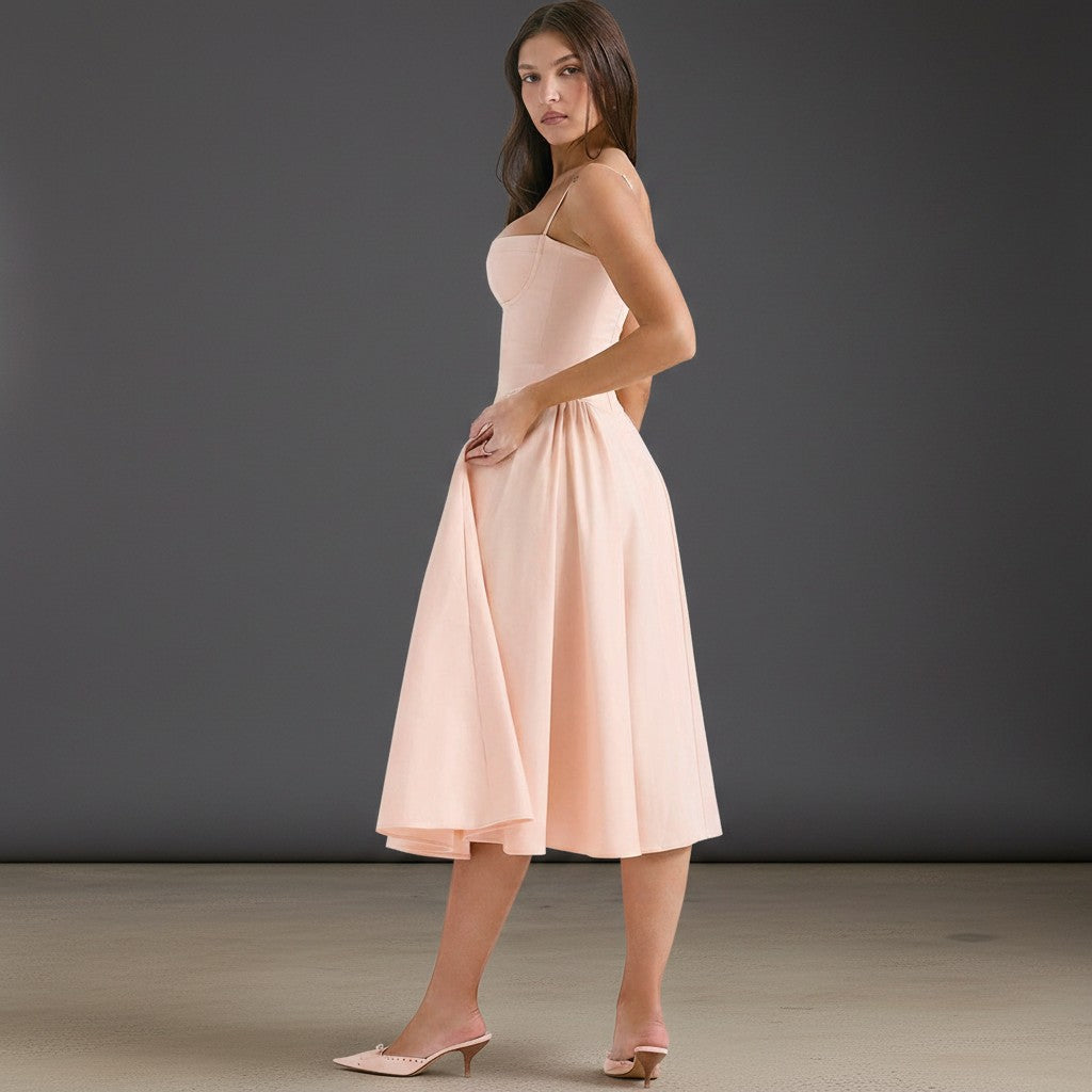 Sophia Collection | White Midi Dress with Adjustable Straps | Elegant Design for Flattering Fit 3