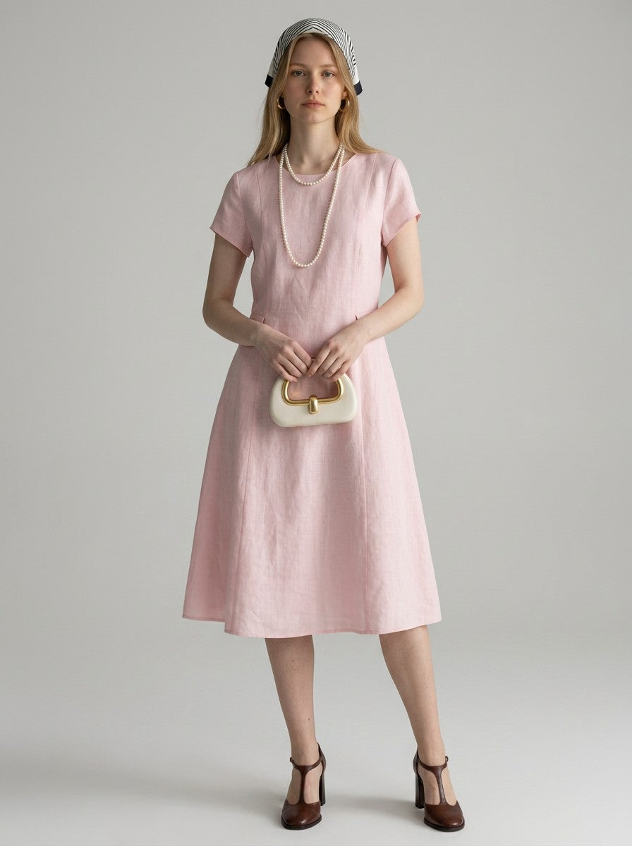 Women's Breathable Linen Midi Dress | Chic V-Neck A-Line Summer Dress with Pockets 3