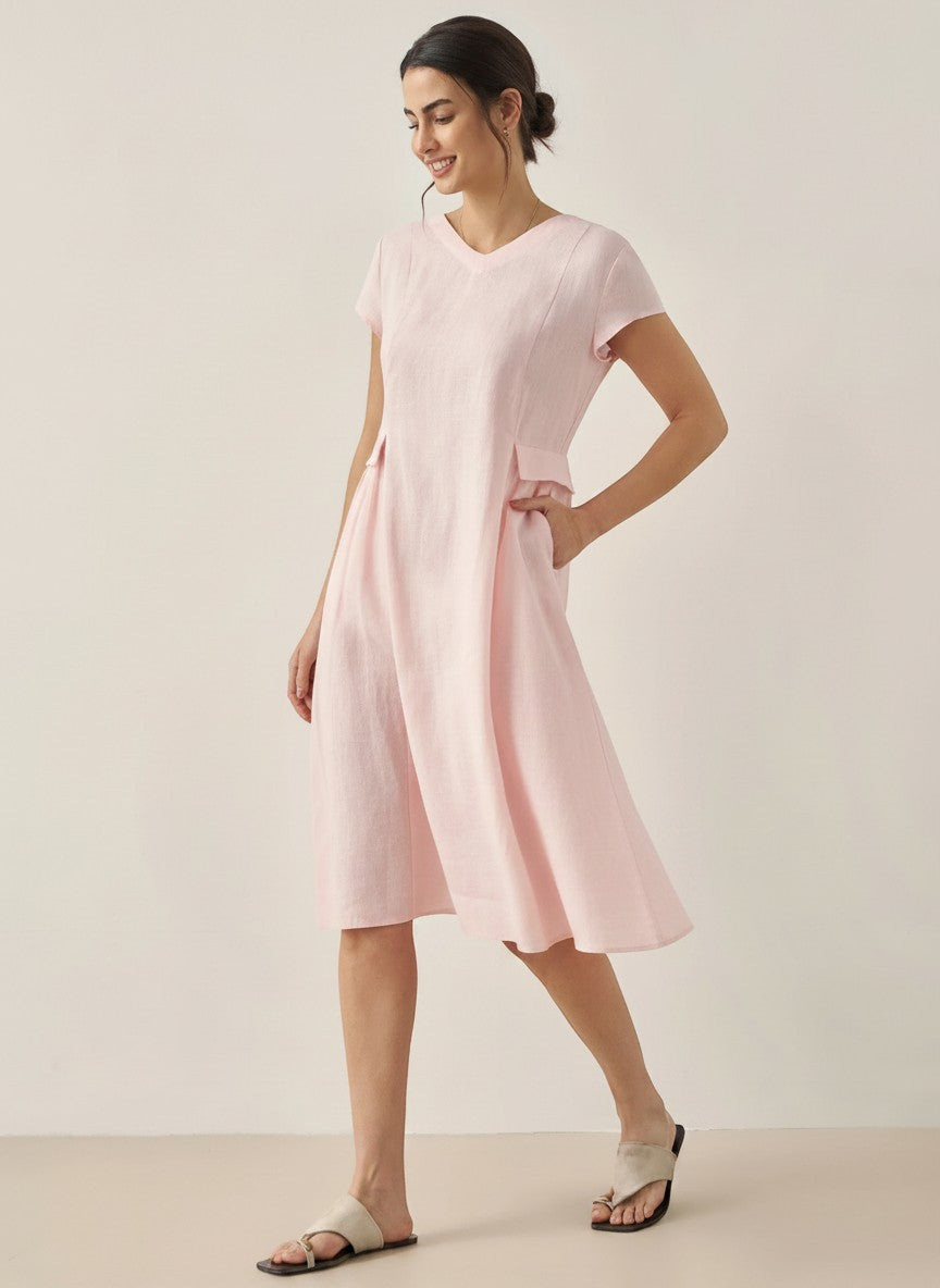 Women's Breathable Linen Midi Dress | Chic V-Neck A-Line Summer Dress with Pockets 6