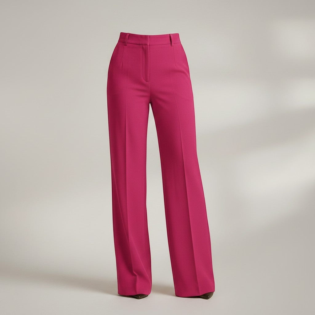 High-waist tailored trousers in bright pink with belt loops and front button closure