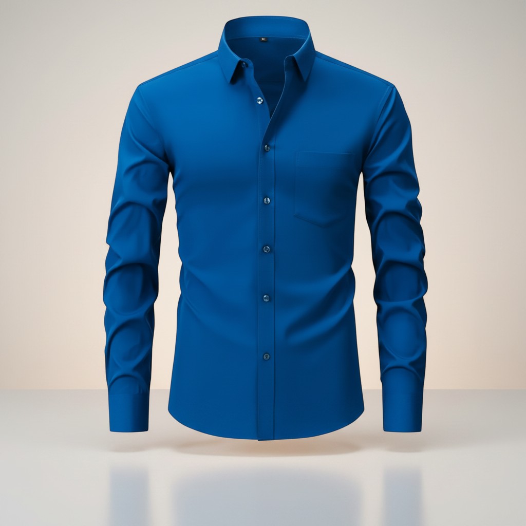 Men's slim fit stretch long sleeve shirt, bright blue, button-front, long sleeves