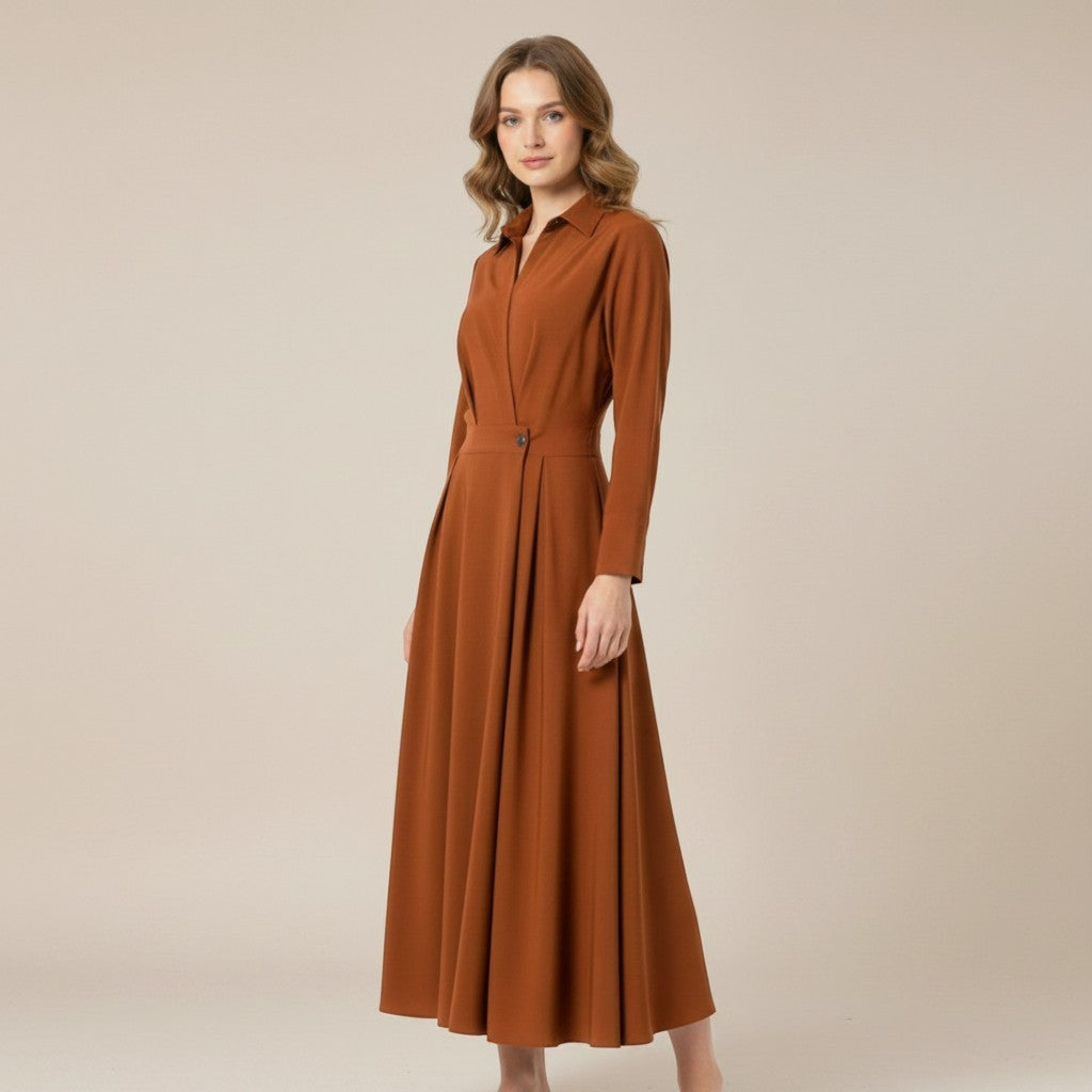 Elegant | Women's Black Dress with Collared Neckline | A-Line Midi Dress for Effortless Style 1