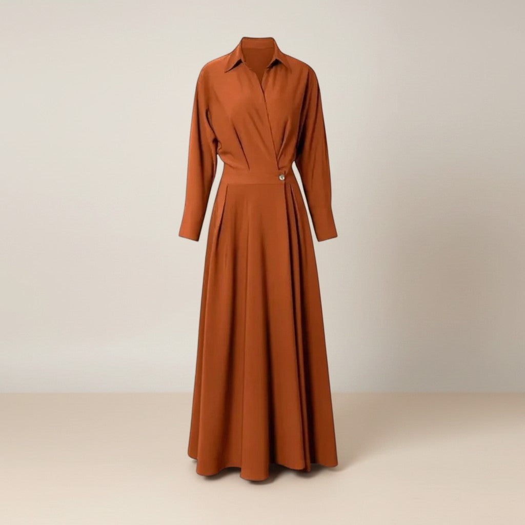 Elegant | Women's Black Dress with Collared Neckline | A-Line Midi Dress for Effortless Style 2