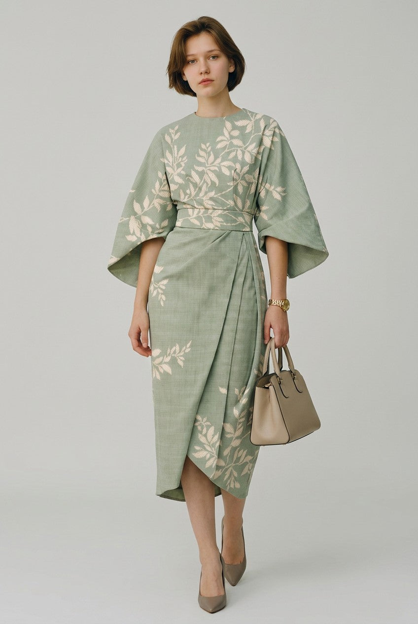 Women's Floral Wrap Dress | Elegant Kimono Sleeve Midi Dress 1