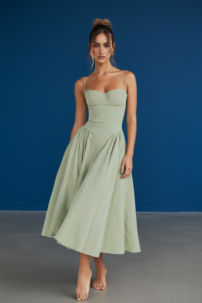 Sophia Collection | White Midi Dress with Adjustable Straps | Elegant Design for Flattering Fit 7