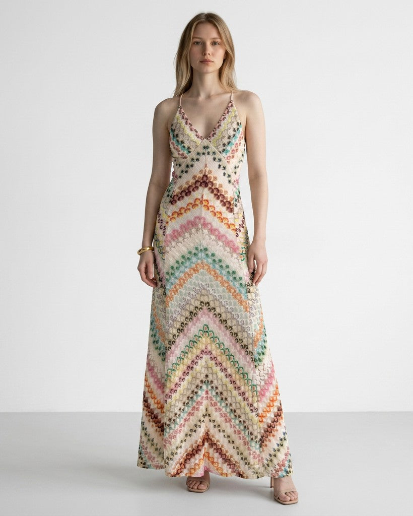 Women's Lightweight Knit Maxi Dress | Elegant Chevron Pattern Summer Dress 3