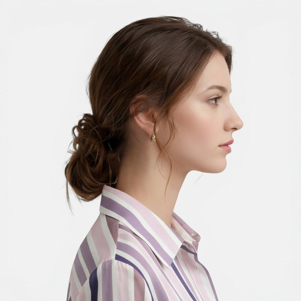 Women’s cotton stripe blouse collar with button placket, pastel vertical stripes at neckline