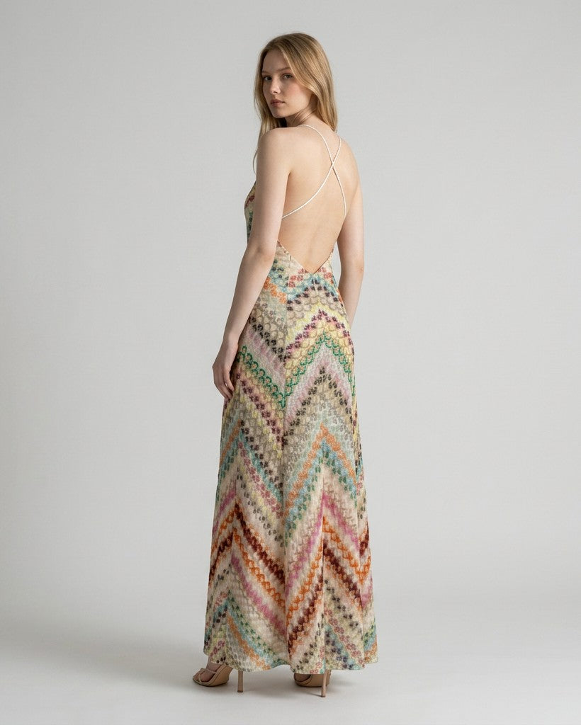 Women's Lightweight Knit Maxi Dress | Elegant Chevron Pattern Summer Dress 2