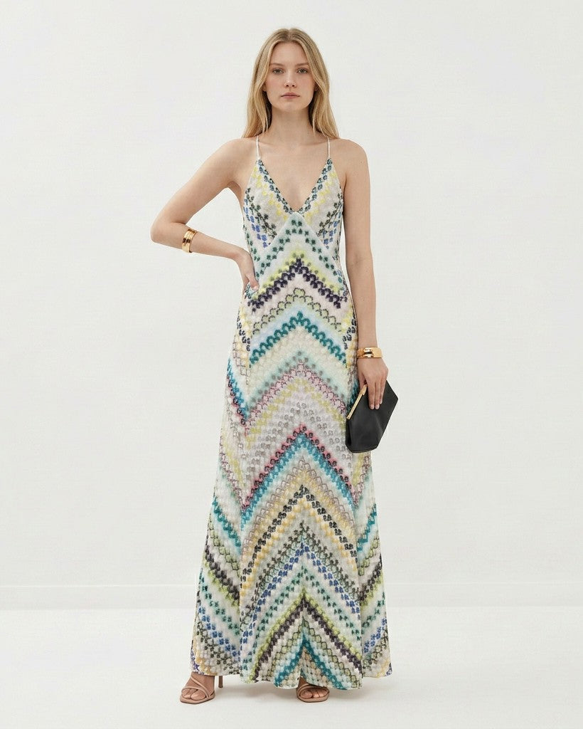Women's Lightweight Knit Maxi Dress | Elegant Chevron Pattern Summer Dress 4