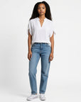 White lightweight chiffon blouse, V-neck with draped short sleeves