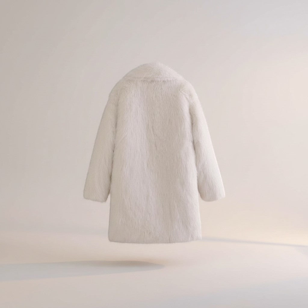 Cream teddy fleece jacket, back view with relaxed fit