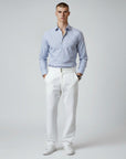 Men's high-waisted straight-leg tailored trousers in white, full front view