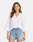 Lightweight cotton blouse, white, relaxed fit, button-front with short dolman sleeves