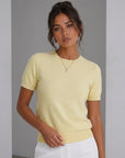 Women’s wool-blend knit sweater, pale yellow short-sleeve crewneck